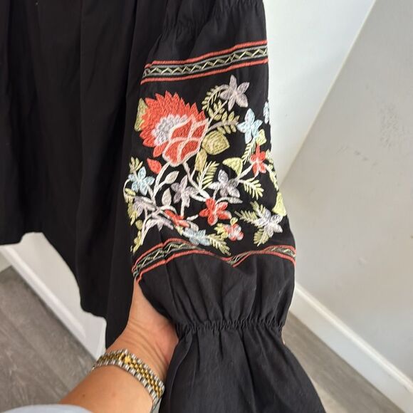 Free People Fleur Du Jour Black Floral long sleeve Embroidered Mini Dress XS-M - Picture 9 of 10